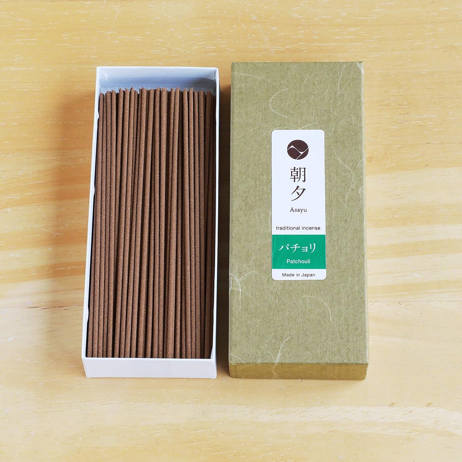 Asayu Japan Traditional Smoke Gift Set with Incense Holder and Brass Stand, Patchouli Incense Sticks with Mini Aquamarine