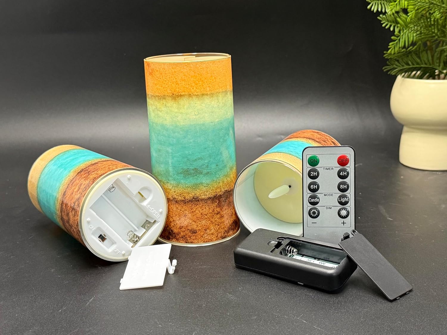 Tujoe 3 Pcs Summer Ocean Flameless Candles Teal Beach LED Battery Pillar Candles Set Battery Operated Coastal Nautical Decorations Flickering Gifts with Remote Decorations for Holiday