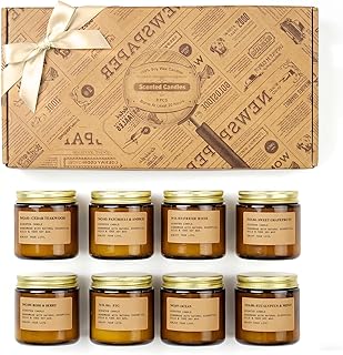 Scented Candles for Home,8 Pack Soy Wax Candle Set,Scented Candles Gift Set,Aromatherapy Candles, Amber Jar Vintage Apothecary Style, 8 Scents Gift Set