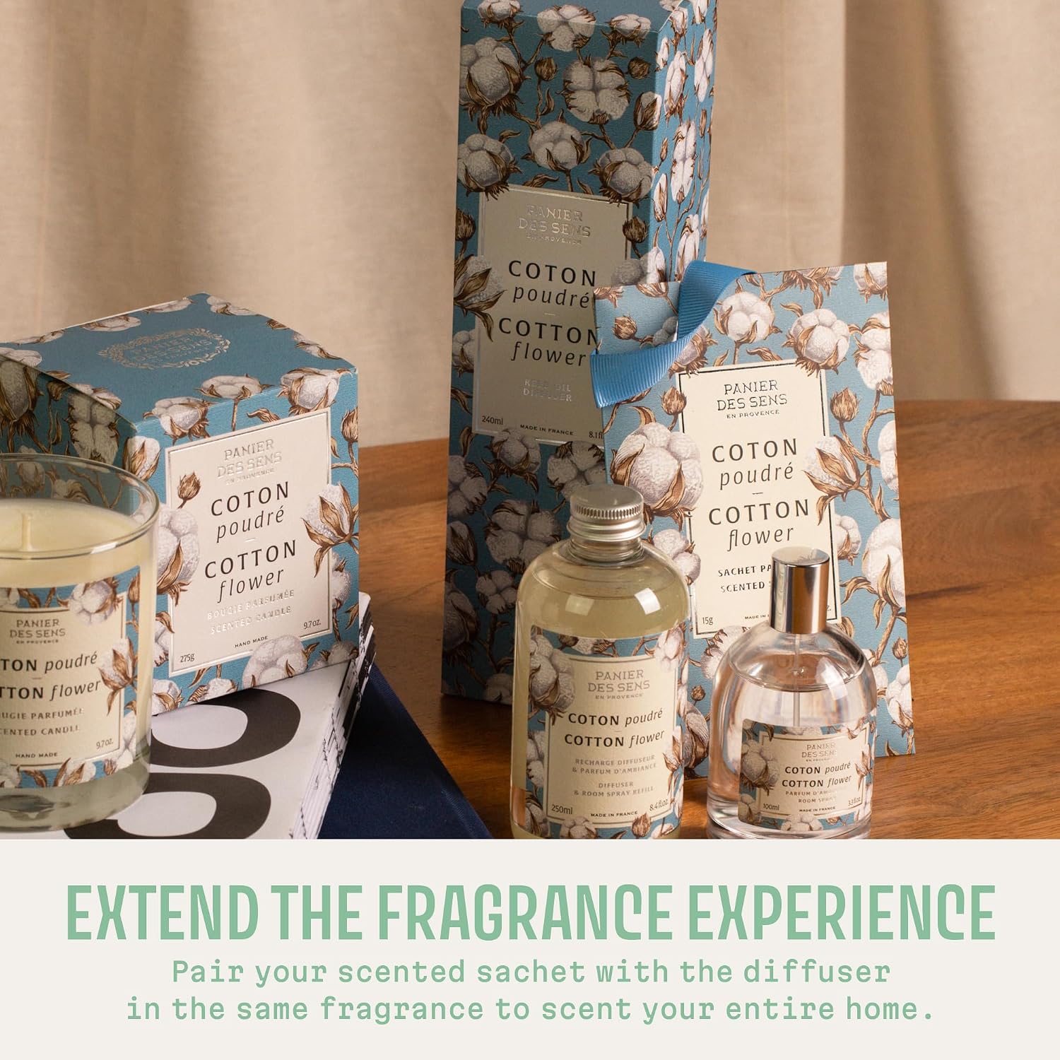 Panier des Sens Cotton Flower Scented Sachets, 2-Pack, 1 oz | Made In France Scented Sachets | For Drawers, Closets, Linens & Wardrobes | Long-Lasting Fragrance For Small Spaces