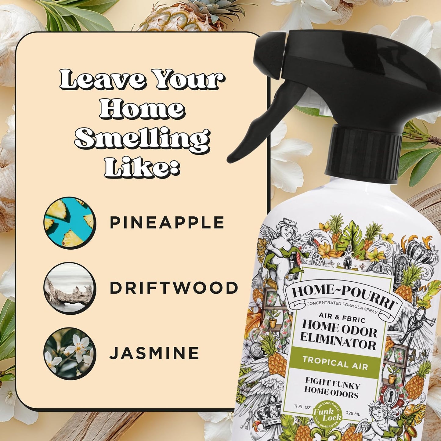 Home-Pourri Air + Fabric Multi-Purpose Odor Freshener Spray, Tropical Air, 11 Fl Oz - Pineapple, Jasmine and Sandalwood
