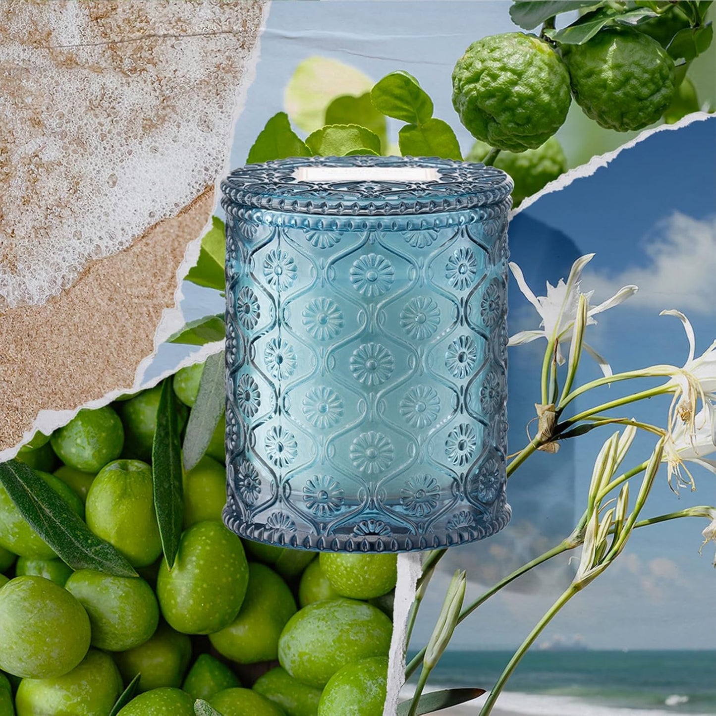 LA JOLIE MUSE Santorini Salt Air Scented Candles for Home, Soy Wax 40 Hrs | Luxury Blue Jar Candle, Natural Clean Non Toxic, Fresh Summer Ocean Candles, Relaxing Gifts for Women & Men, Bergamot & Sea