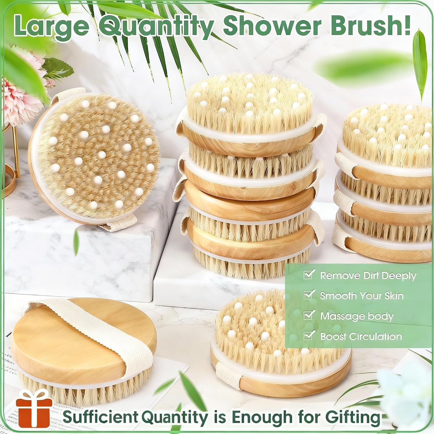 Gejoy 20 Pcs Dry Brushing Body Brush for Lymphatic Drainage Exfoliating Brush with Massage Nodule Dry Skin Body Scrubber Cellulite Shower Circulation Dead Exfoliator (4.3 x 4.3 Inches,Wood Color)