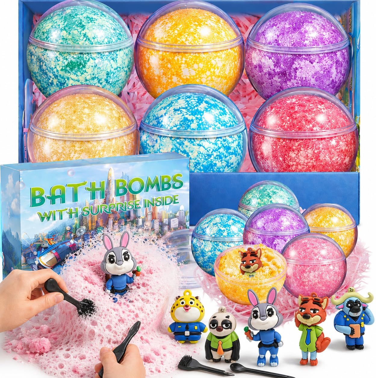Bath Bombs for Kids: 3 in 1 Zoo City Dig a Bath Bombs with Toys Inside, Organic Bath Bomb Rich in Natural Essential Oils, Kids Bath Bomb for Dry Skin Moisturize, Summer Party Favors for Kids (6 Pcs)