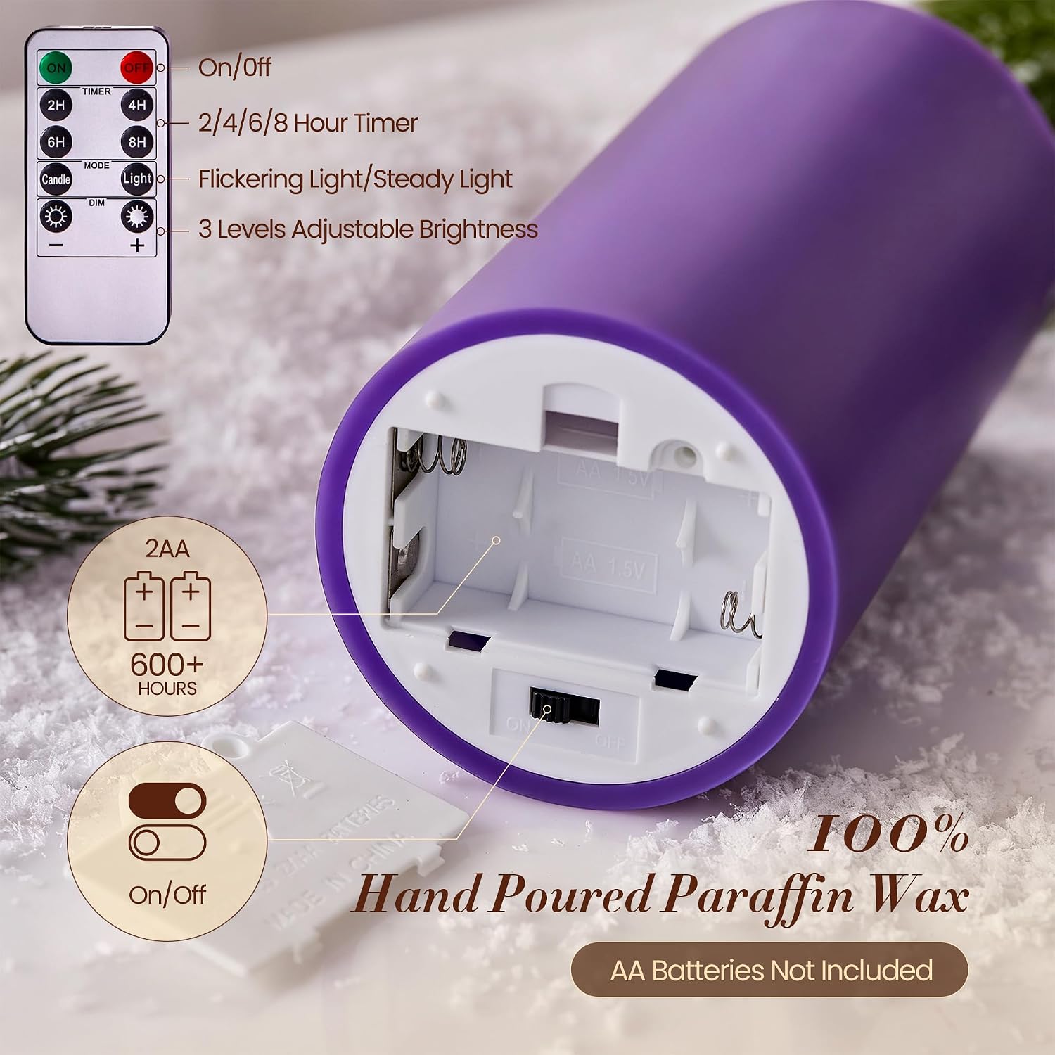 Pillar Advent Candles Set of 5, Battery Operated Advent Candle Set with Remote and Timer, 3x6 Pink and Purple Pillar Candle Set, Flameless Advent Candles for Advent Wreath Pillar Candle Holder