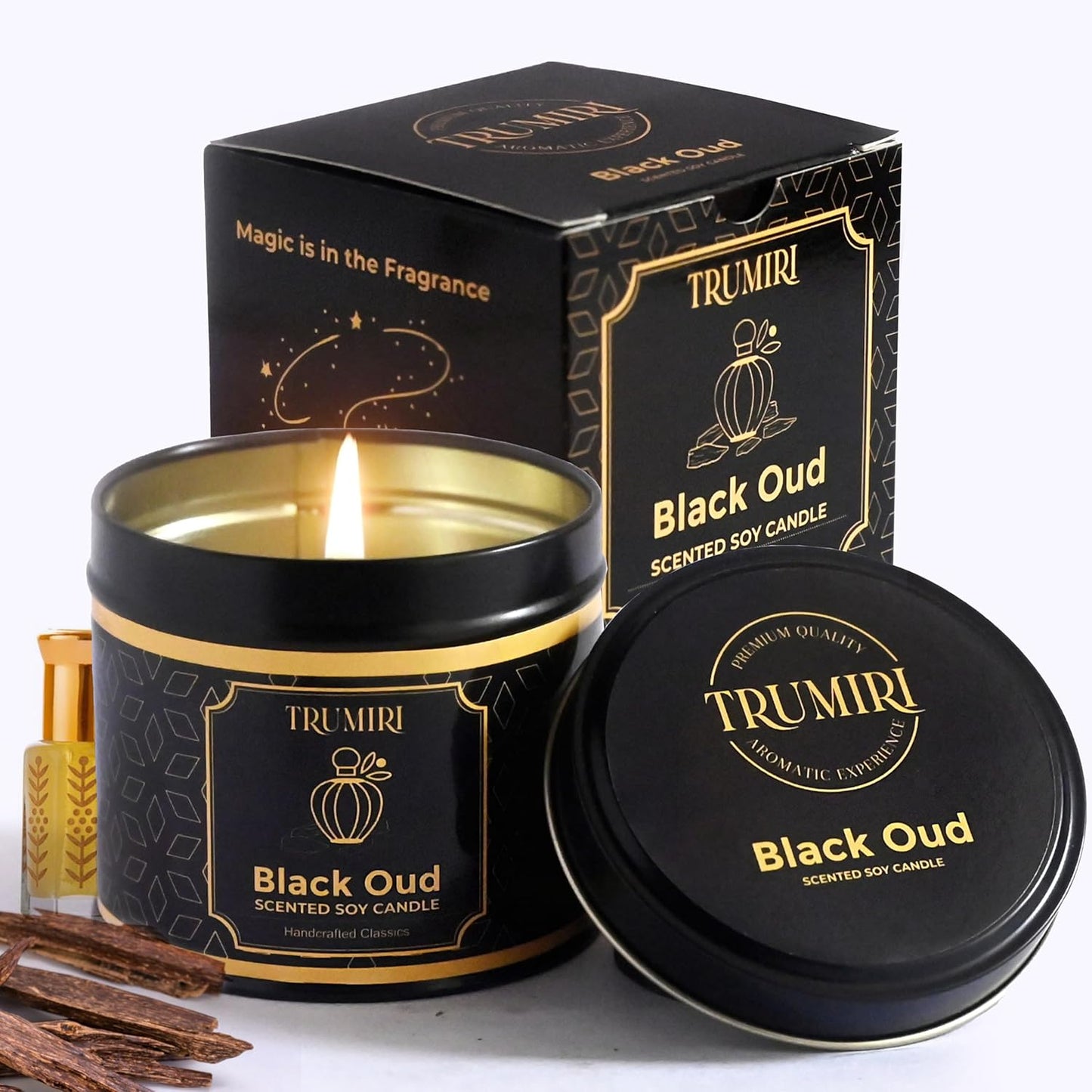 Black Oud Candle Highly Scented Soy Candel Clean Non Toxic Velas Aromáticas Gift for Men Pack of 1 5Oz Decorartive Travel Tin