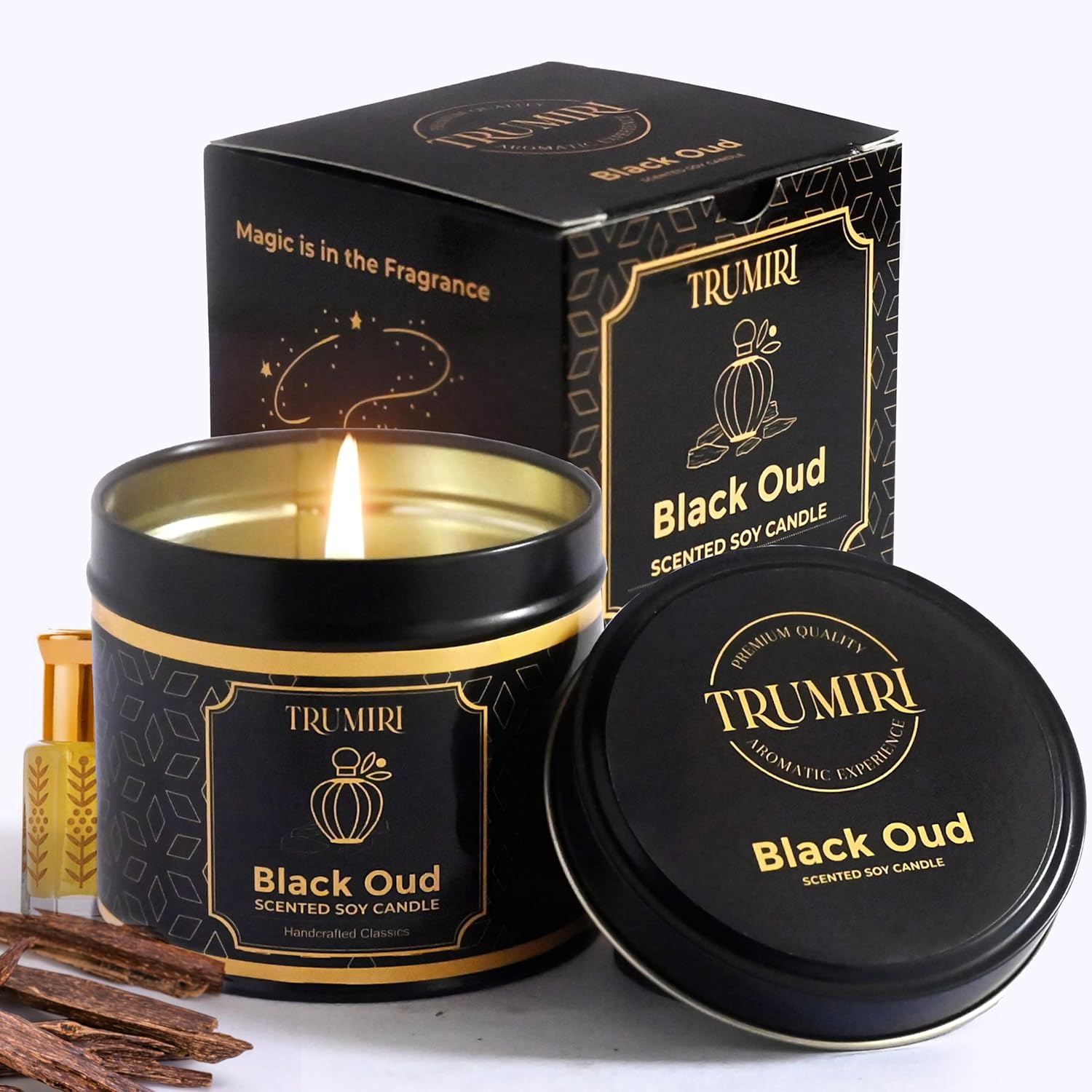 Black Oud Candle Highly Scented Soy Candel Clean Non Toxic Velas Aromáticas Gift for Men Pack of 1 5Oz Decorartive Travel Tin