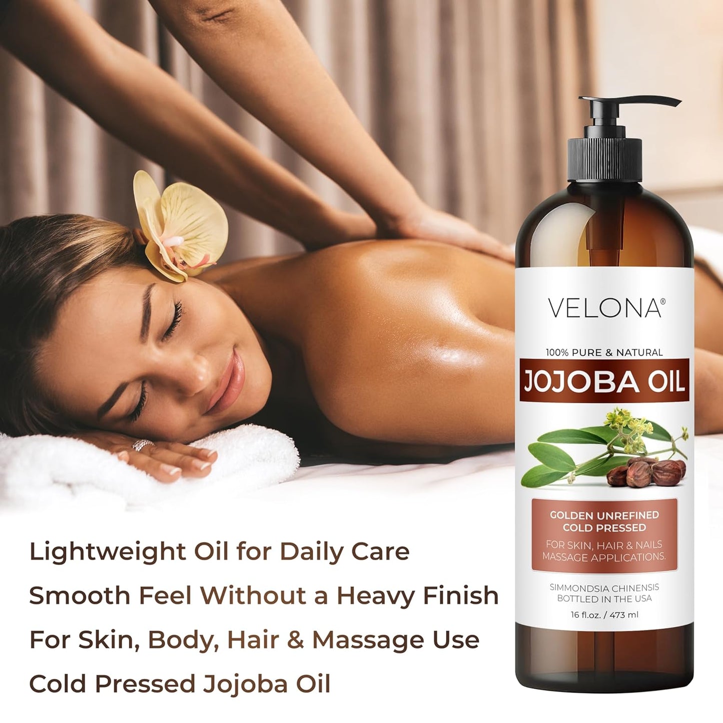 velona Jojoba Oil - 8 Fl Oz (With Pump) | 100% Pure and Natural | Golden, Unrefined, Cold Pressed, Hexane Free | Moisturizing Face, Hair, Body, Skin Care