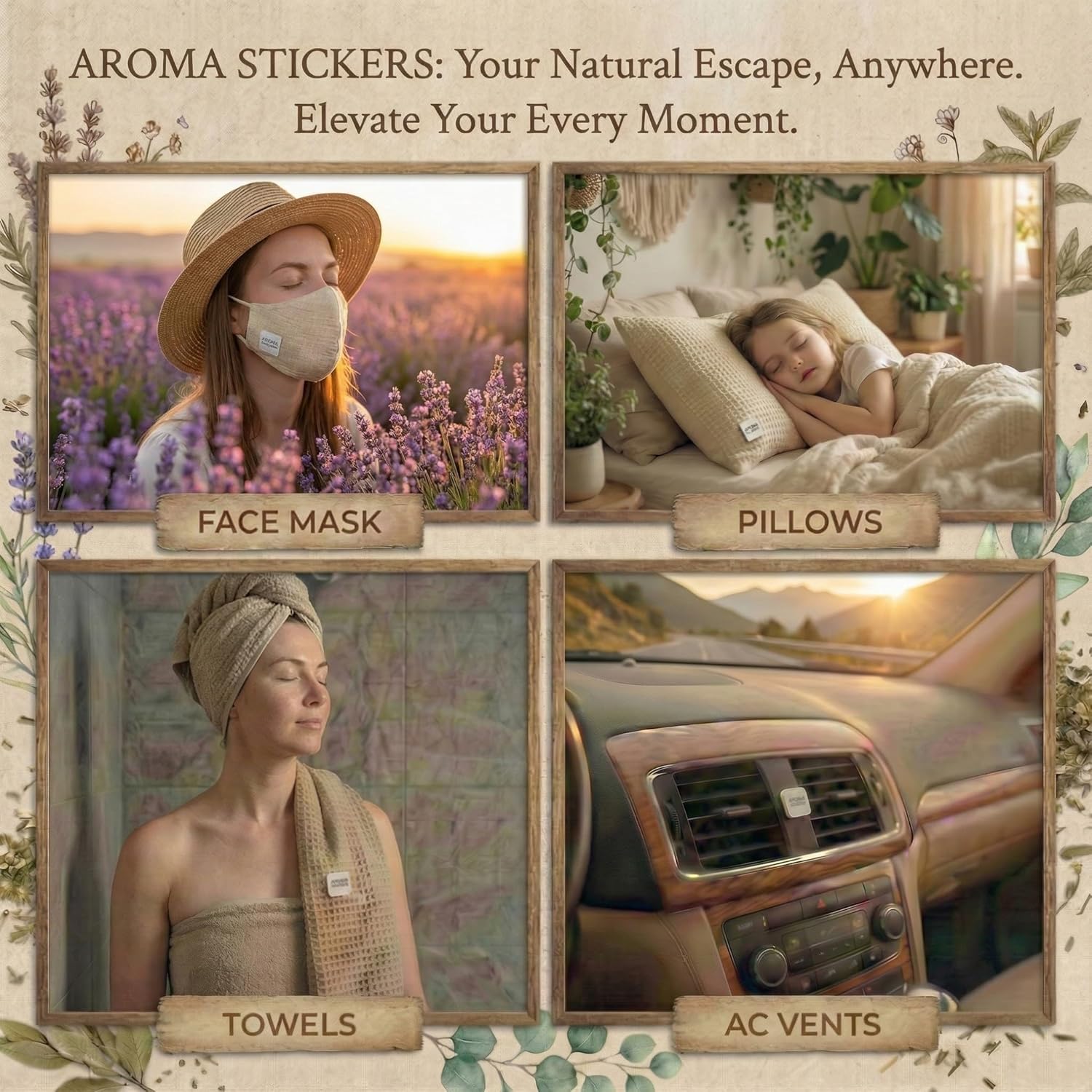 AROMA STICKERS® Original Blend Edition All in One - 100% Natural Essential Oil Scented - Aromatherapy Sticker Diffuser for Relaxation & Energy Boost (Pack of 5, 12 Stickers/Pack, 60 Stickers Total)