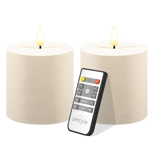 smtyle Vintage Flickering Ivory Plastic Flameless Candles 3 x 3 Inch LED Battery Operated with Remote & Timer