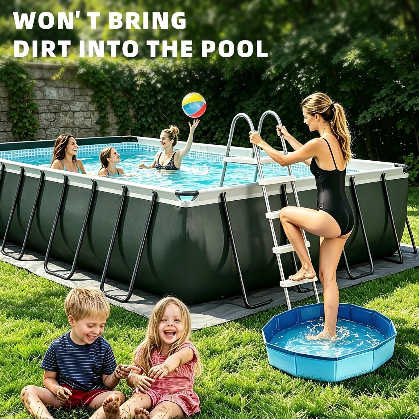 Collapsible Foot Bath - 19.3" Pool Foot bath Wash Basin, No Inflation Needed Foldable Foot Soak Tub for Above Ground Swimming Pools, Beach & Indoor Use, Space Saving Pool Accessories