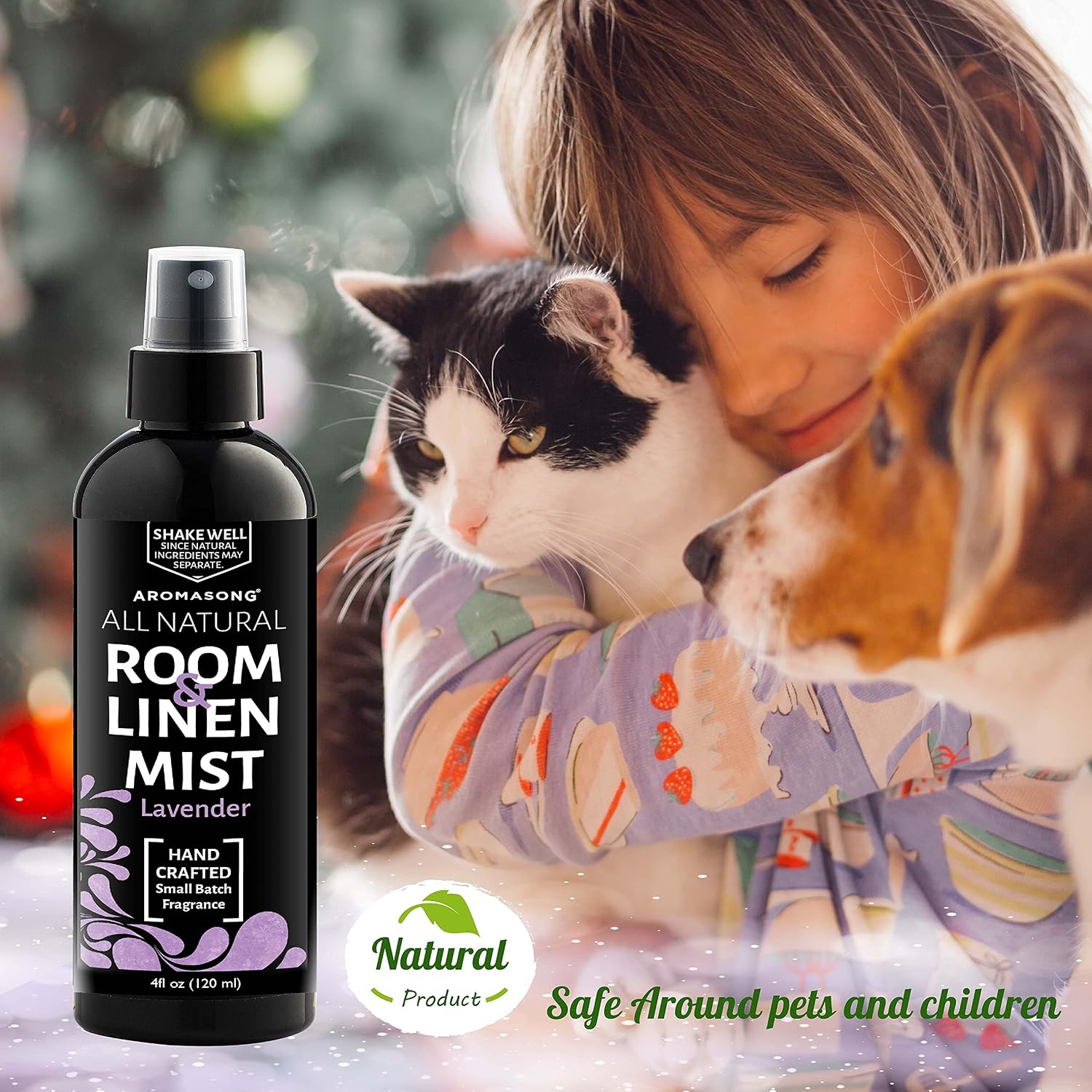 Aromasong All-Natural Lavender Room & Linen Spray 8 Oz for Sheets, Pillow, Fabric, Bed, Sleeping with a Refreshing Scent.