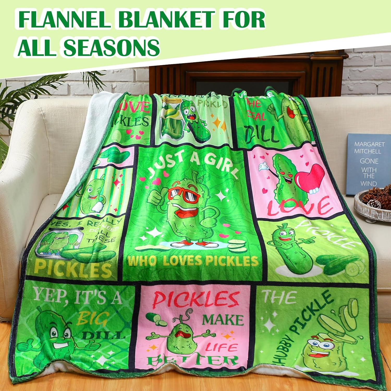 Buryeah 9 Pcs Funny Pickle Gifts for Pickle Lovers Gifts Set for Women Include 60 x 50'' Blanket Mug Makeup Bag Tote Bag Pillowcase Socks Keychain Candle Card for Employee
