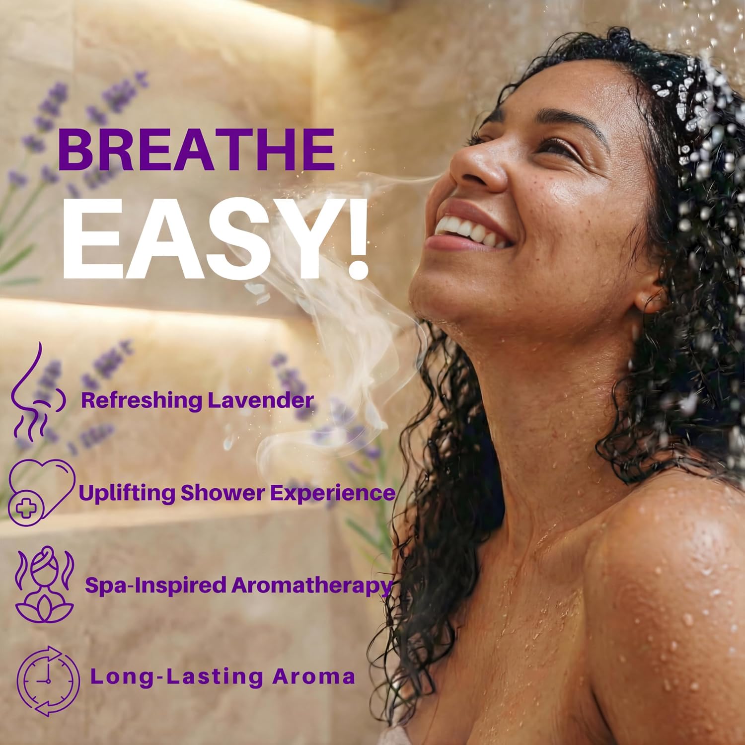 Lavender Shower Steamers Aromatherapy – 7 Long Lasting Essential Oil Shower Bombs – Large Spa Tablets for Relaxation & Bedtime Rituals – Made in USA, Self Care Gift for Men & Women