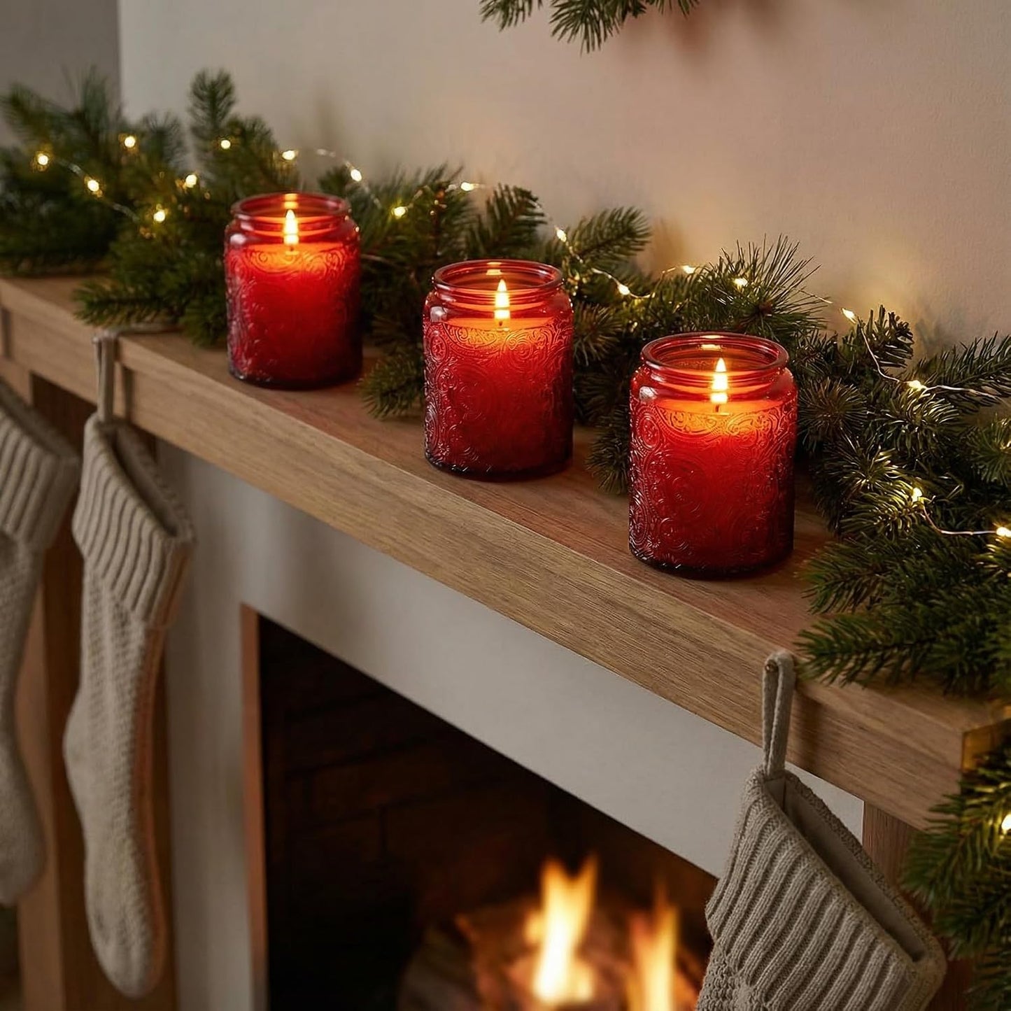8 oz Red Sun Moon Stars Candle Jars with Metal Lids, 9 Pack | Patented Embossed Design, Includes Wick Centering Devices & Warning Labels, Multiple Color Options