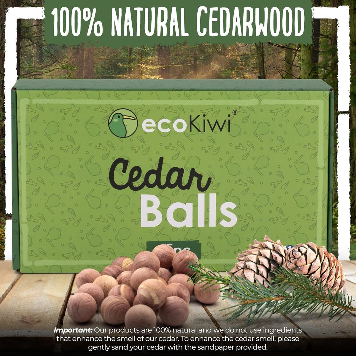 ecoKiwi Cedar Balls for Clothes Storage - 75 Pack Cedar Wood for Closest