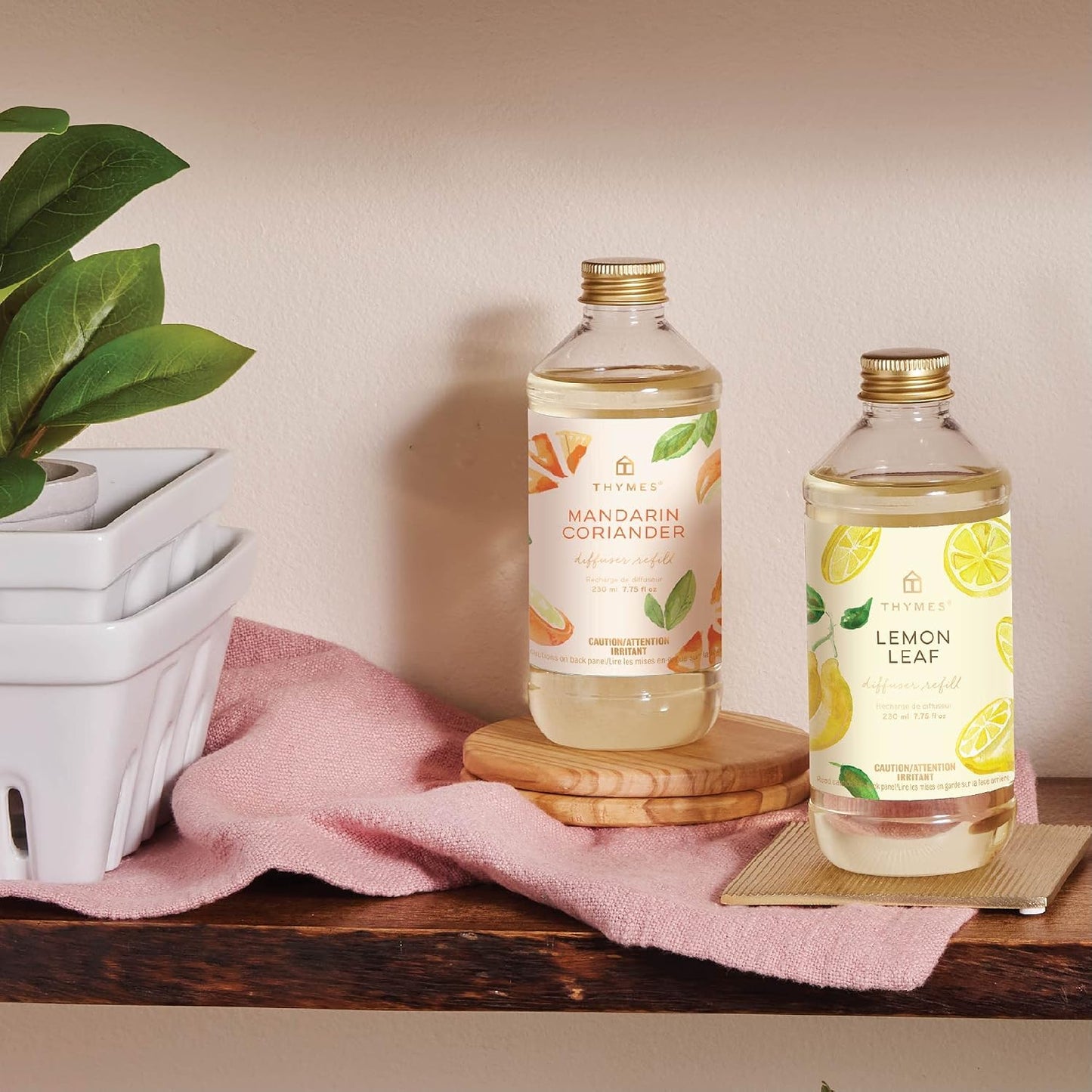 Thymes Reed Diffuser Oil Refill – Fragrance Oil for Diffuser Refill – Flameless Home Fragrance – Home Luxury Scents with Notes of Lemon Verbena, Lily of the Valley & Bergamot (Lemon Leaf, 7.75 fl oz)