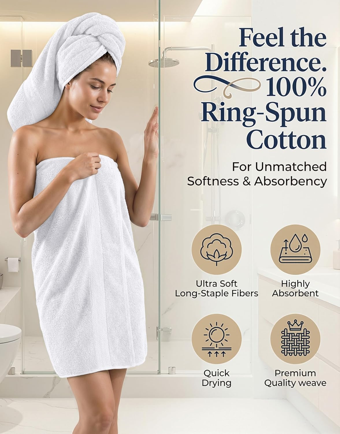 LANE LINEN 100% Cotton Bathroom Towel Set of 24 piece - 4 Bath, 4 Fingertip, 6 Hand, 8 Washcloths, 2 Bath Sheets - Soft, Durable & Absorbent - Hotel & Spa-Quality Design - White Towels