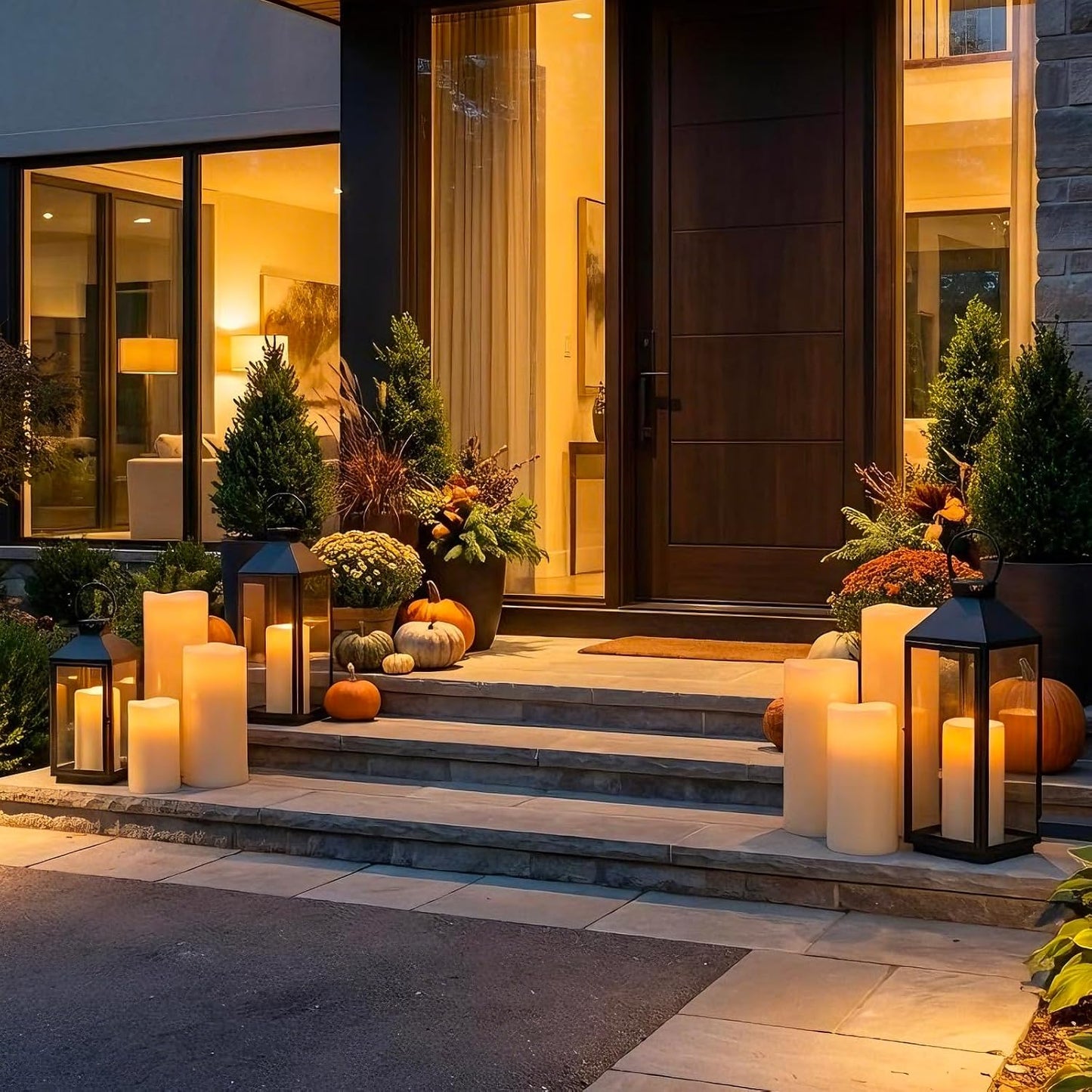 10" 12" 14" x 5" Extra Large Waterproof Outdoor Flameless Candles Battery Operated LED Pillar Candles for Indoor Outdoor Lanterns, Off White, Long Lasting, Set of 3
