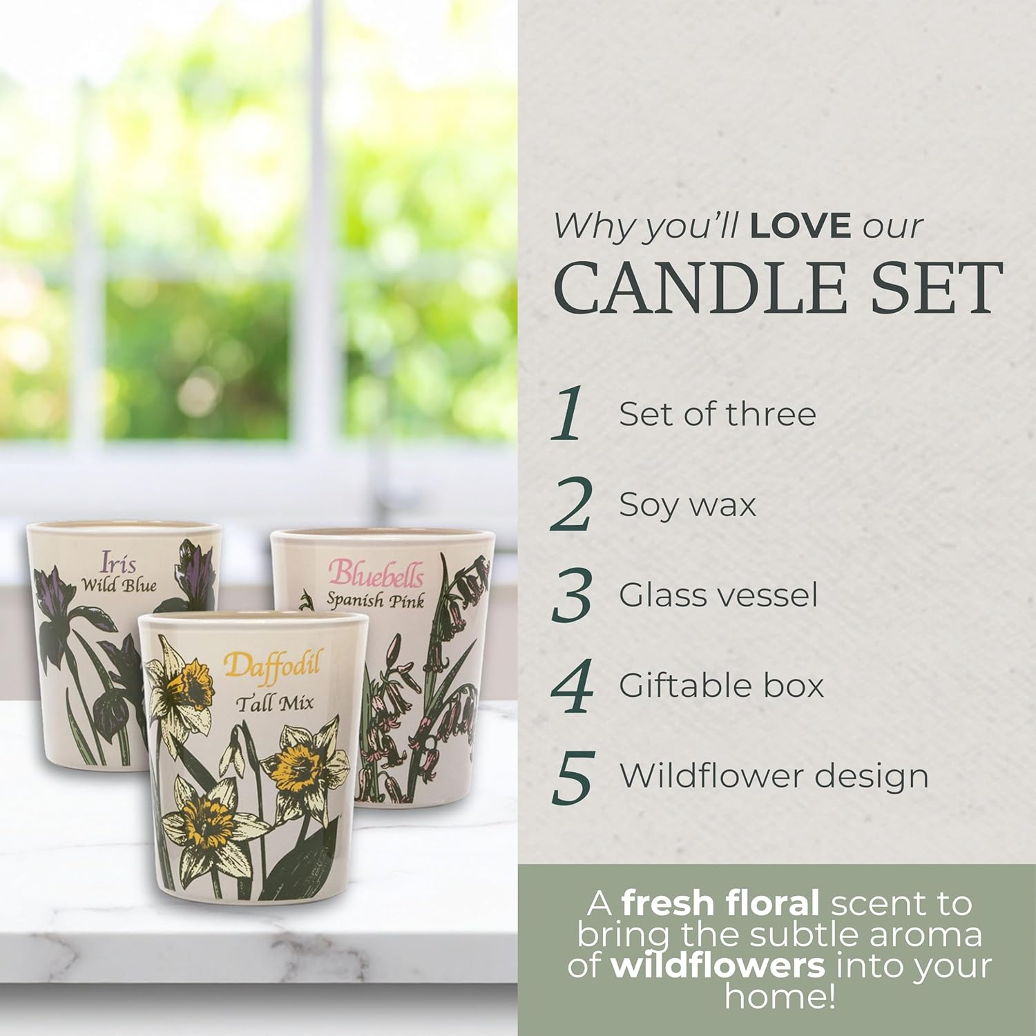 Steel Mill & Co 3-Pack Scented Votive Candles, Small Candles in Decorative Jars, Assorted 2.5 oz Soy Wax Candles with Single Wick (Wildflowers)