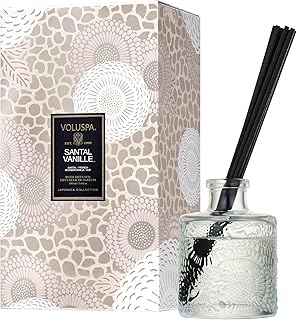 Voluspa Santal Vanille Scented Reed Diffuser, 3.4 oz, Luxury Santal Diffuser, Oil Reed Diffusers for Home, Handcrafted in the USA