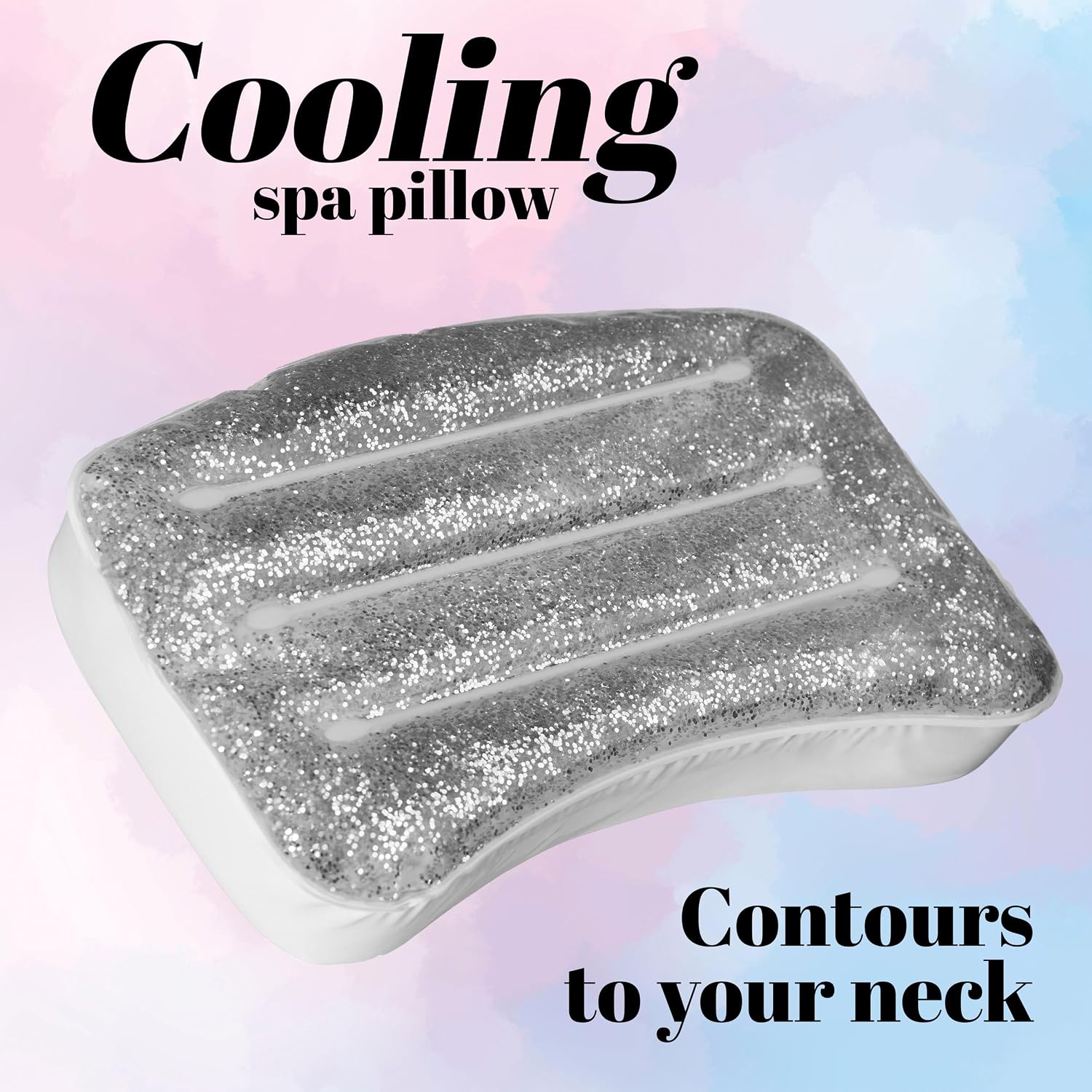 Glitter Gel Cooling Spa Pillow -Bathtub & Hot Tub Relaxation Cushion | Neck & Head Support Bath Pillow. Luxury Spa Accessory Gift for Women - Ultimate Comfort & Relaxation