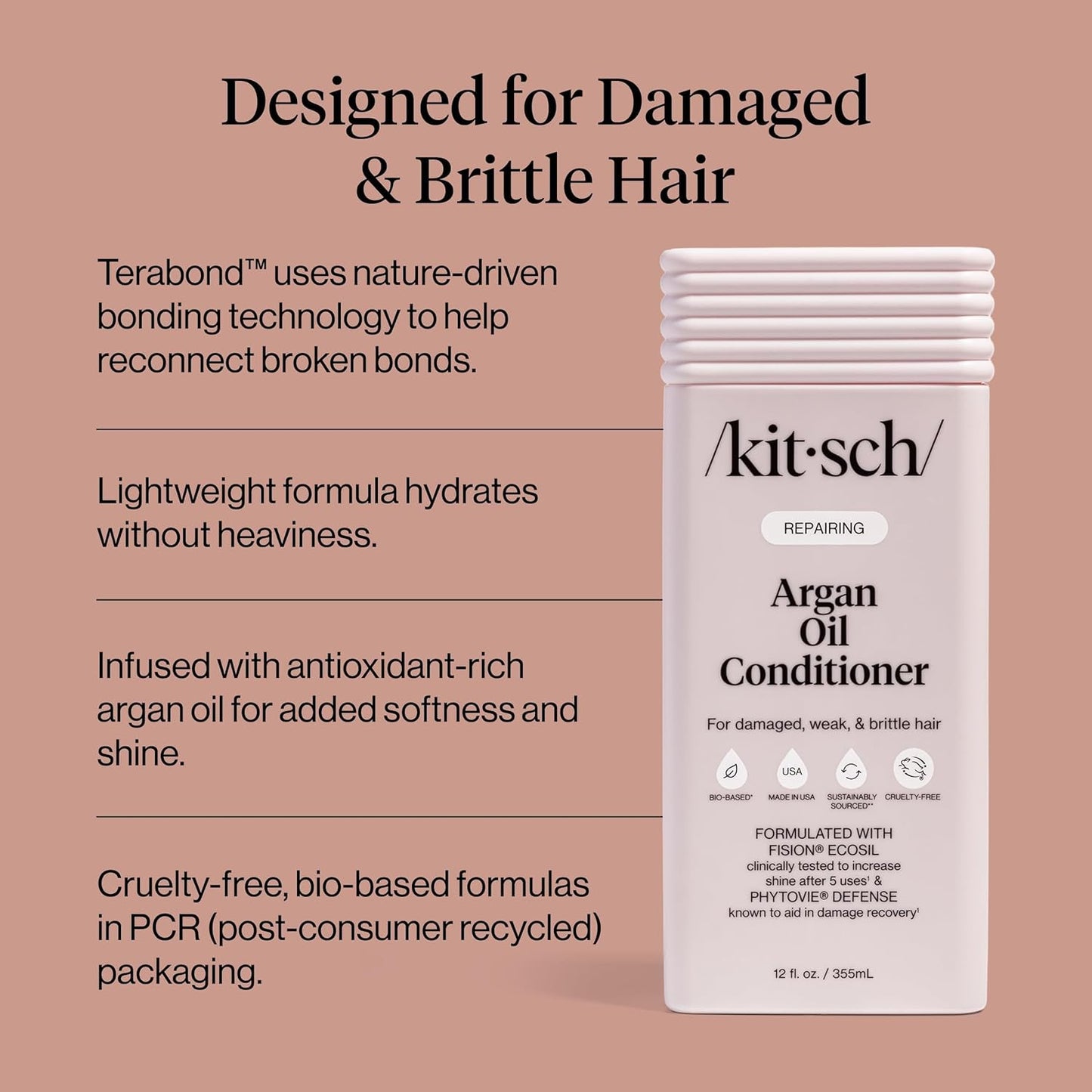 Kitsch Repairing Argan Oil Liquid Conditioner for Women & Men – Argan Oil for Hair, For Shine, Smoothness & Damage Recovery, Hair Repair – Clean, Color-Safe Hair Care - Made in USA, 12.3 oz