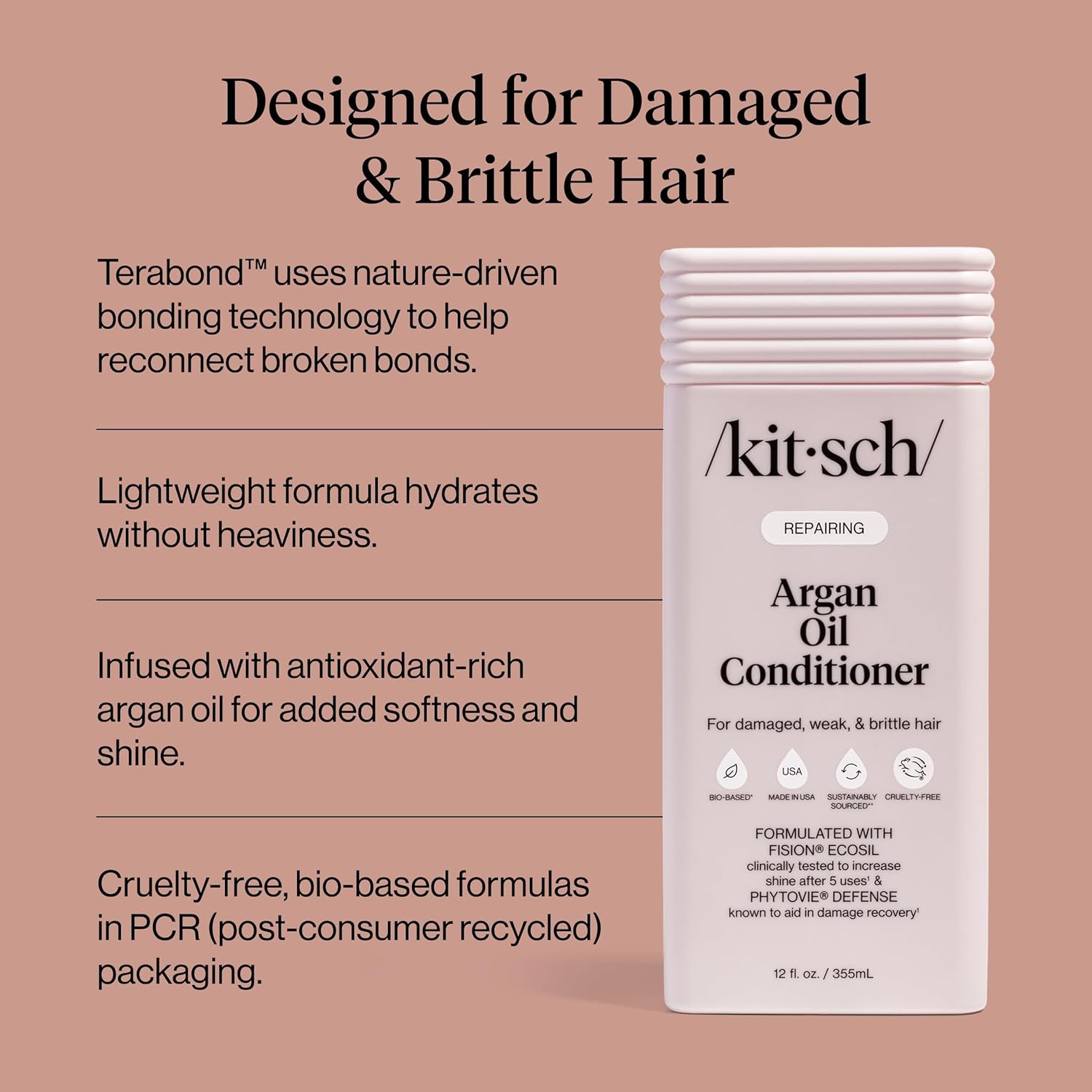 Kitsch Repairing Argan Oil Liquid Conditioner for Women & Men – Argan Oil for Hair, For Shine, Smoothness & Damage Recovery, Hair Repair – Clean, Color-Safe Hair Care - Made in USA, 12.3 oz