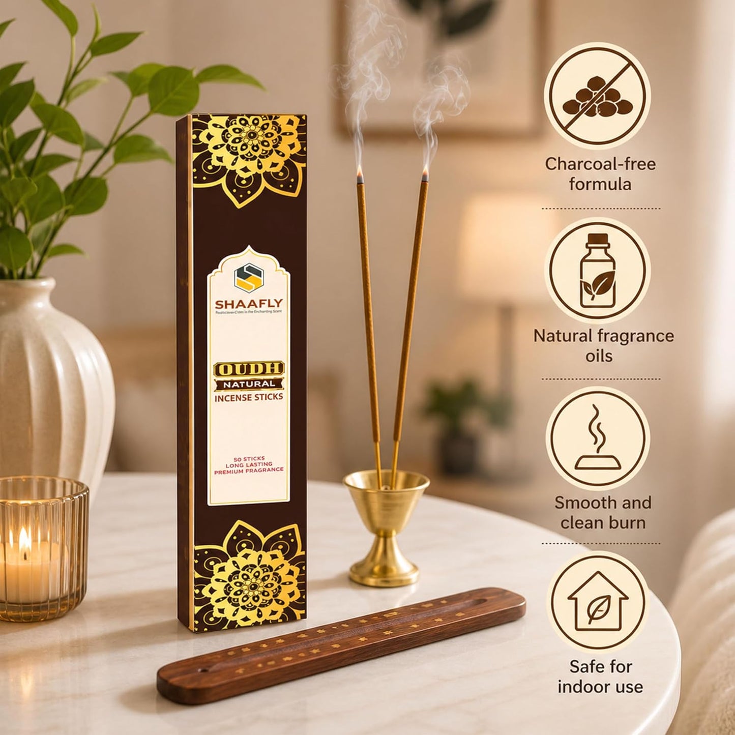 Premium Incense Sticks – Oudh (60 Sticks, 30 per Box) Natural Home Fragrance Agarbatti for Meditation, Relaxation, Prayer & Yoga (Divine Oudh)