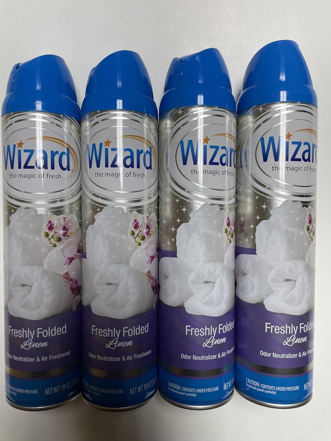 Wizard The Magic of Fresh | Odor Neutralizer & Air Freshener - 10 Oz. Freshly folded linen (Pack of 4) (Packaging May Vary)