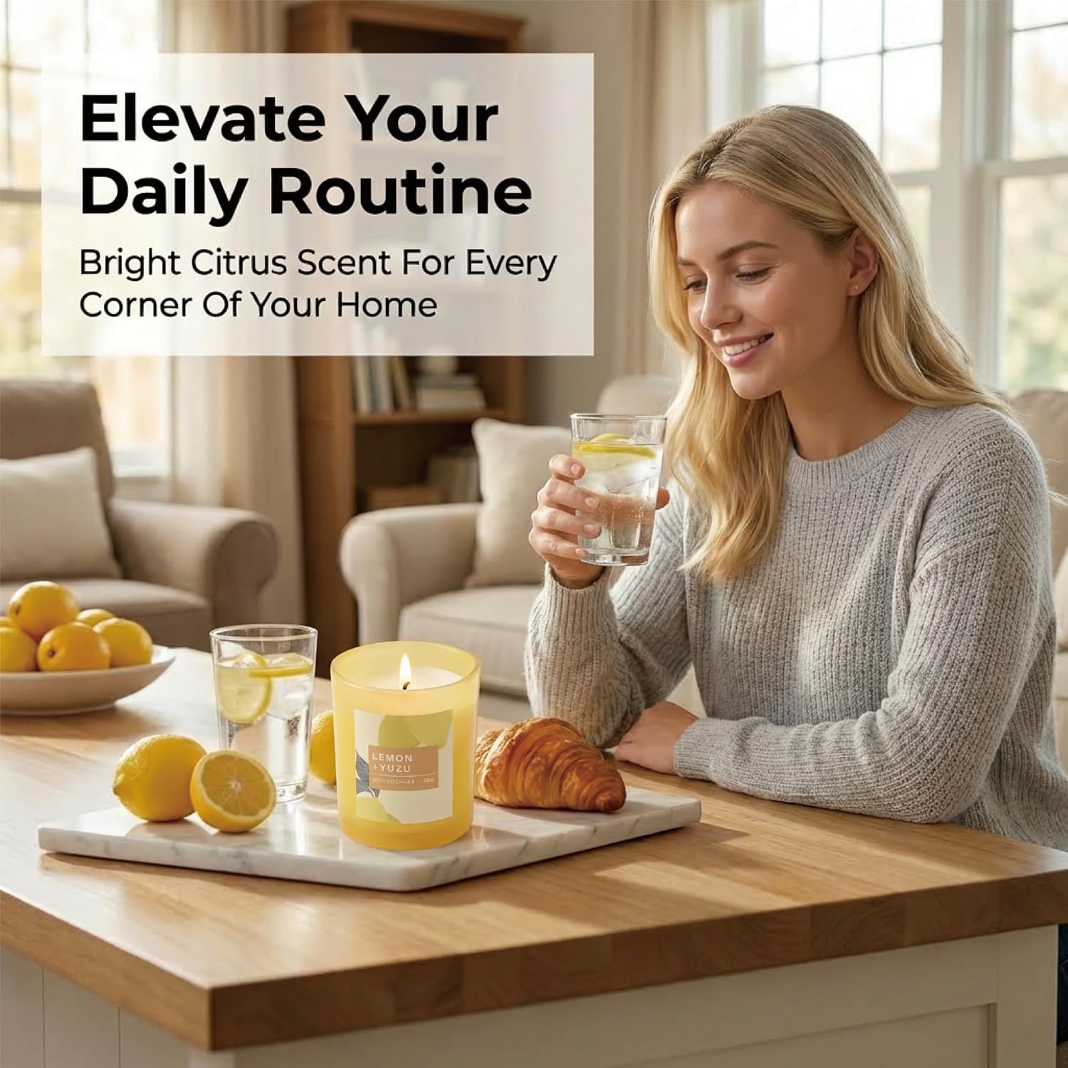 Lemon Scented Candle – 4.76 oz (135g) Natural Soy Wax, 30-Hour Clean Burn, Elegant Glass Jar, Home Fragrance & Thoughtful Gift for Home (Lemon)