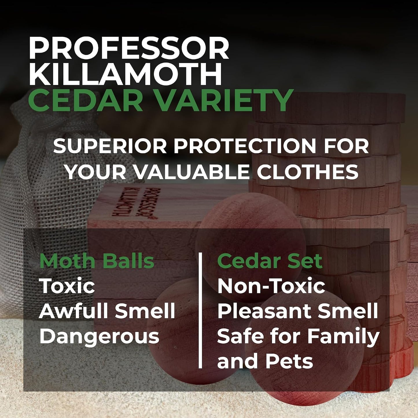 Professor Killamoth 61 Pack Cedar Blocks, Sachets, Rings, Balls - Stop Clothes Damage - The Ultimate Cedar Collection to Protect Your Clothes