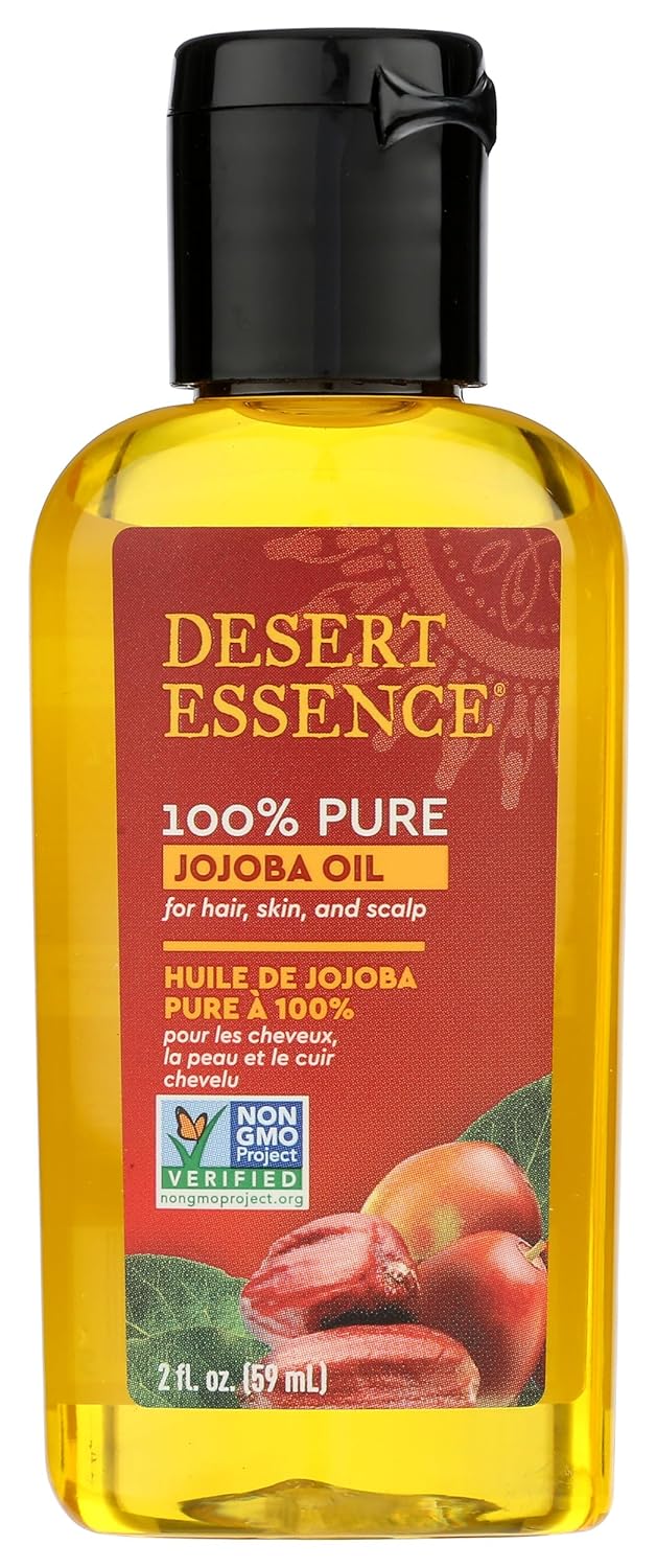Desert Essence 100% Pure Jojoba Oil - 2 Fl Oz - Haircare & Skincare Essential Oil - Suitable For All Skin Types - No Oily Residue - May Help Prevent Flakiness - Makeup Remover - Aftershave Moisturizer