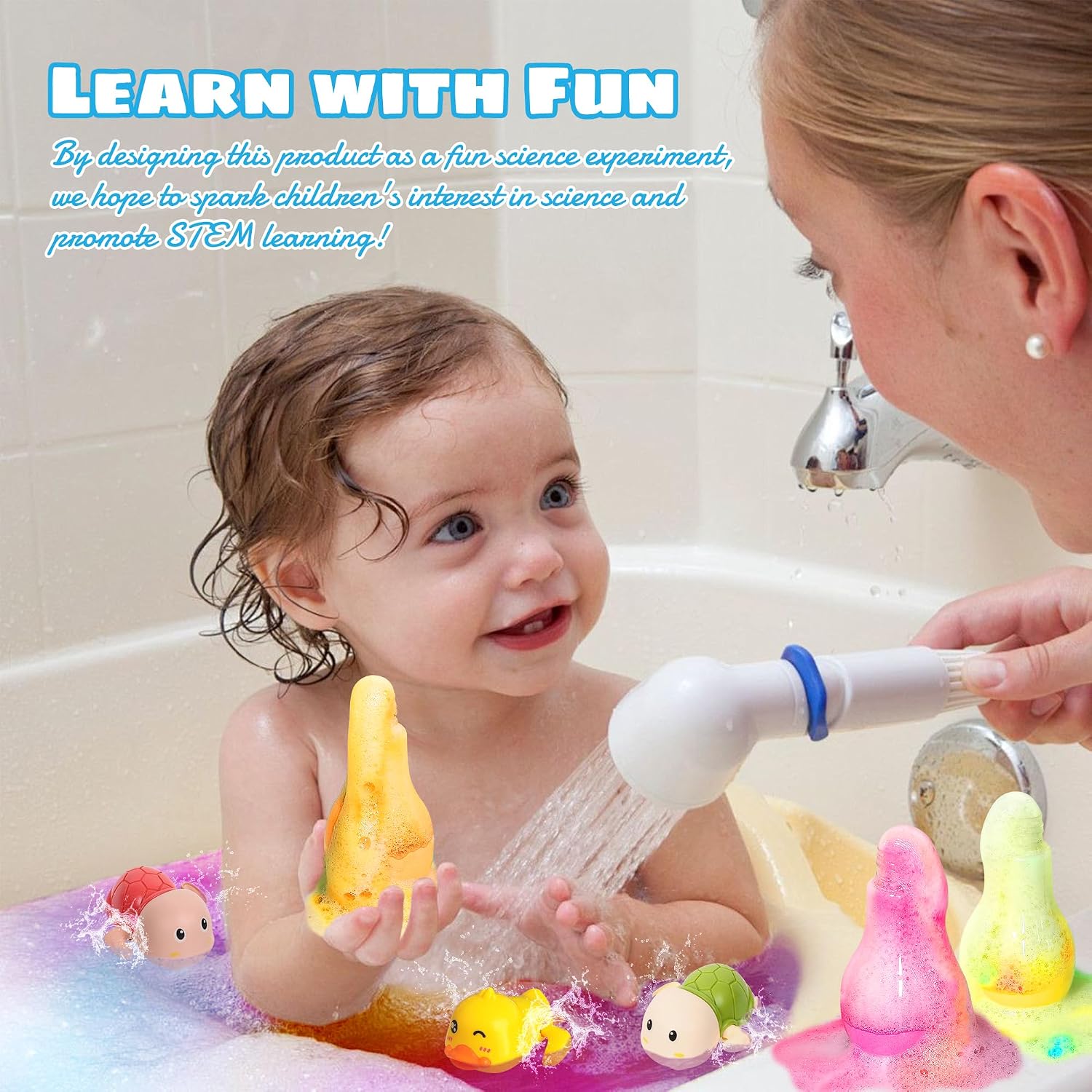 Magic Potion Bath Toy for Kids, 6 Bottles Color Fizz Science Kit with 2 Surprise Toys, Fun Pour & Play Bath Bomb Set for Boys Girls