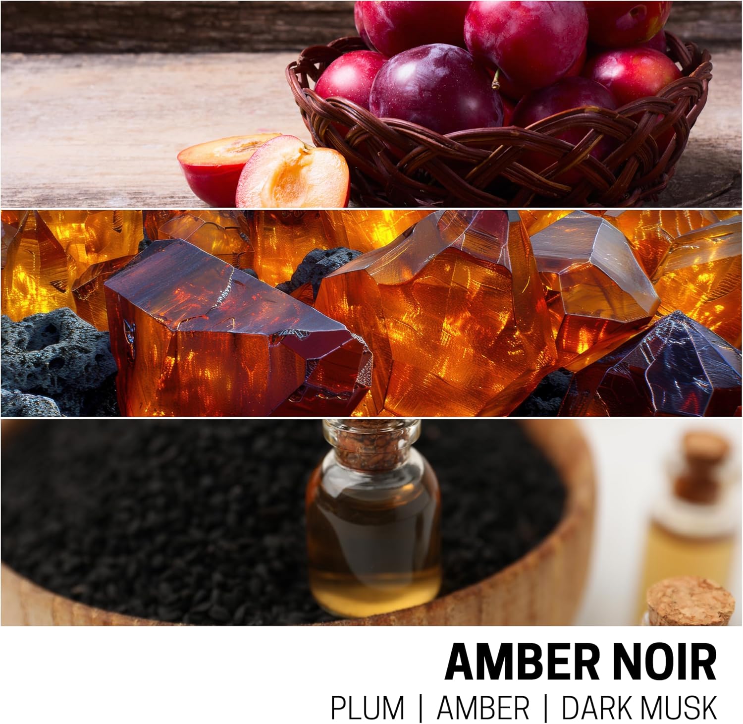 Hand-Poured Scented Soy Candle, Amber Glass Jar with Cotton Bag, 3.8 oz (Amber Noir: Plum, Amber, Dark Musk)