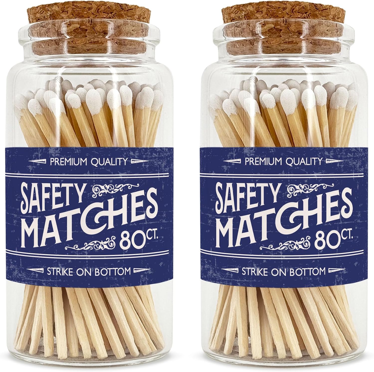 Old Fashion Wooden Matches in a Jar with Striker | Decorative Matches for Candles | Long Matches for Candles in Apothecary Glass Jar | Approx. 80 Safety Matches for Home Decor & Bathroom