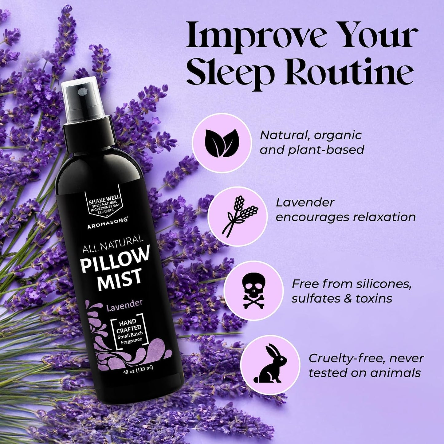 Aromasong Lavender Spray for Sleep Pillow | 2-Pack | All Natural Calming Linen & Bedtime Sleep Mist for Deep Sleep - Pillow Spray for Sleeping Aromatherapy with Botanical Essential Oils for Relaxing