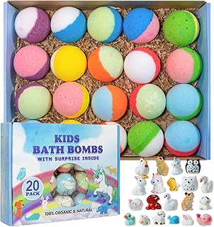Bath Bomb Gift Set with Toys Inside, 20 Pack Organic Bath Bombs for Kids, Kids Safe Handmade Fizzy Balls for Kid, Ideal Birthday Gift for Boys & Girls