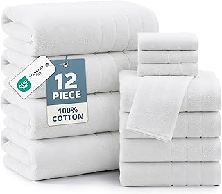 Casa Platino 100% Cotton Turkish Bath Towel Set 12 Pieces - Super Soft, Absorbent & Quick Dry - 4 Bath, 4 Washcloths, 4 Hand Towels for Bathroom - Hotel Quality, Ideal for Spa, Gym & Travel - White