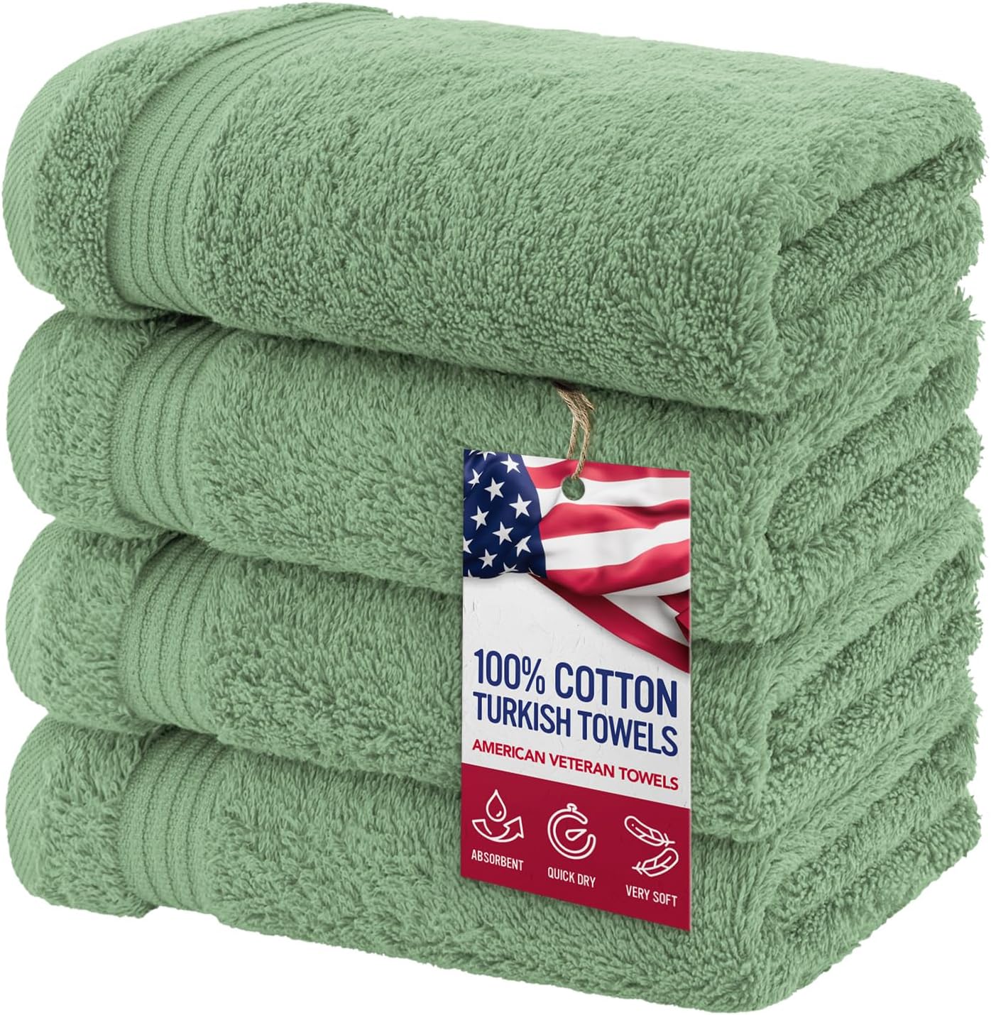 American Veteran Towel, Hand Towels for Bathroom Set of 4, 100% Cotton Turkish Hand Towel Sets, Soft Hand Face Towels, Sage Green Hand Towels