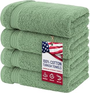 American Veteran Towel, Hand Towels for Bathroom Set of 4, 100% Cotton Turkish Hand Towel Sets, Soft Hand Face Towels, Sage Green Hand Towels