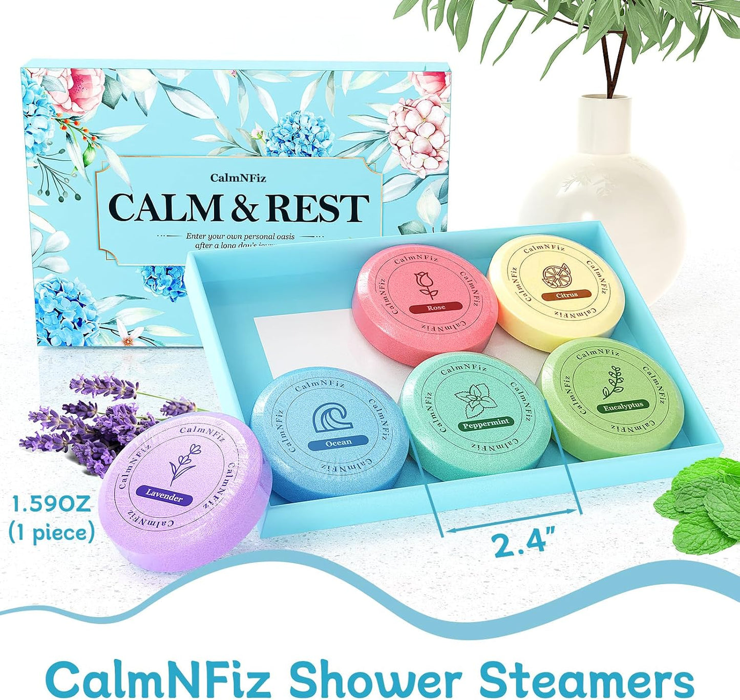 CalmNFiz 6 Pack Shower Steamers Aromatherapy, Birthday Gifts for Women Men, Mother’s Day Gifts for Wife Mom Grandma Daughter Teen, Relaxation Self Care Natural Essential Oil