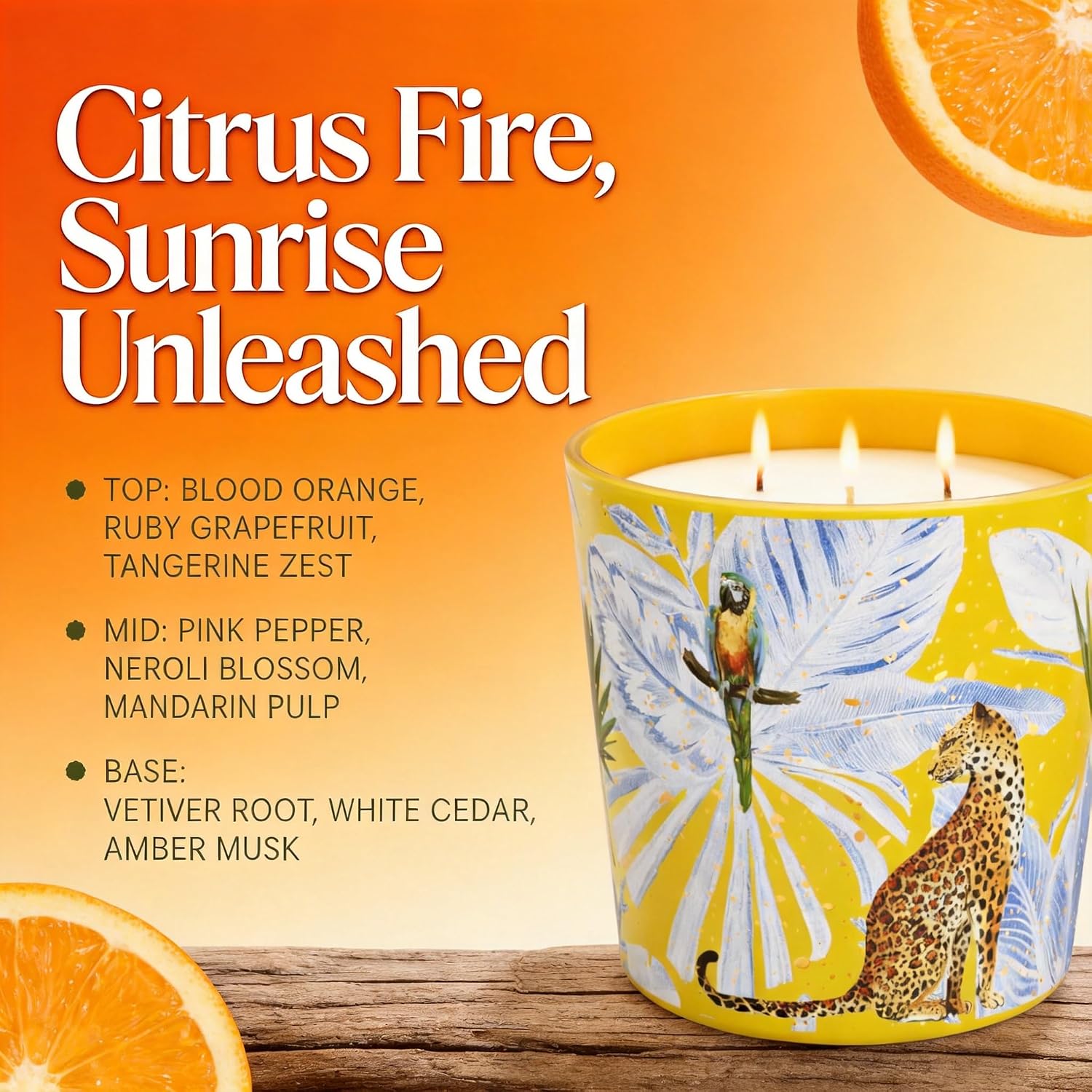 Hidden Label Blood Orange & Grapefruit Soy Candle, 30oz 3-Wick, 100Hours | Tropical Art Jar Glows When Lit, Strong Citrus Aromatherapy for Mood & Energy, Clean Non-Toxic, Gift-Ready Statement Piece