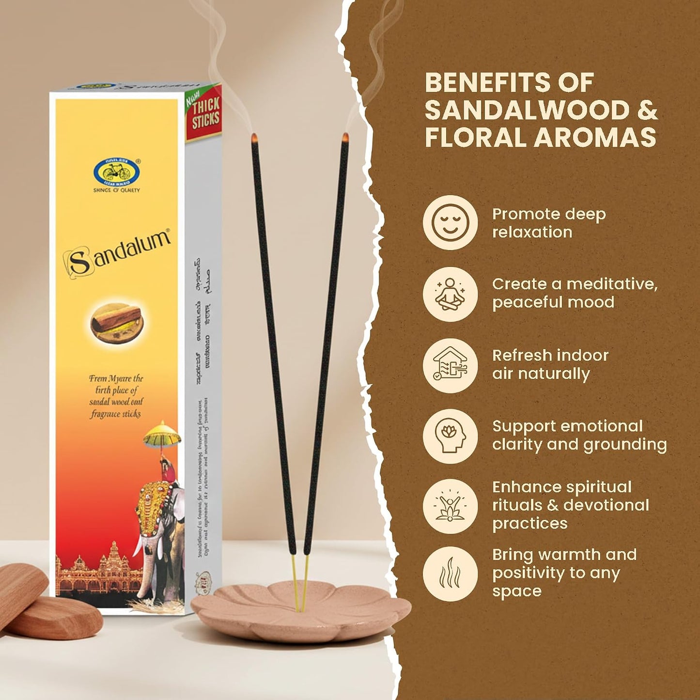 Cycle Sandalum Incense Sticks – Floral & Sandalwood Incense Sticks for Meditation, Prayer & Home Ambience-100 Agarbatti/Pack | 9 inch Sticks - 40 Minutes Burning time