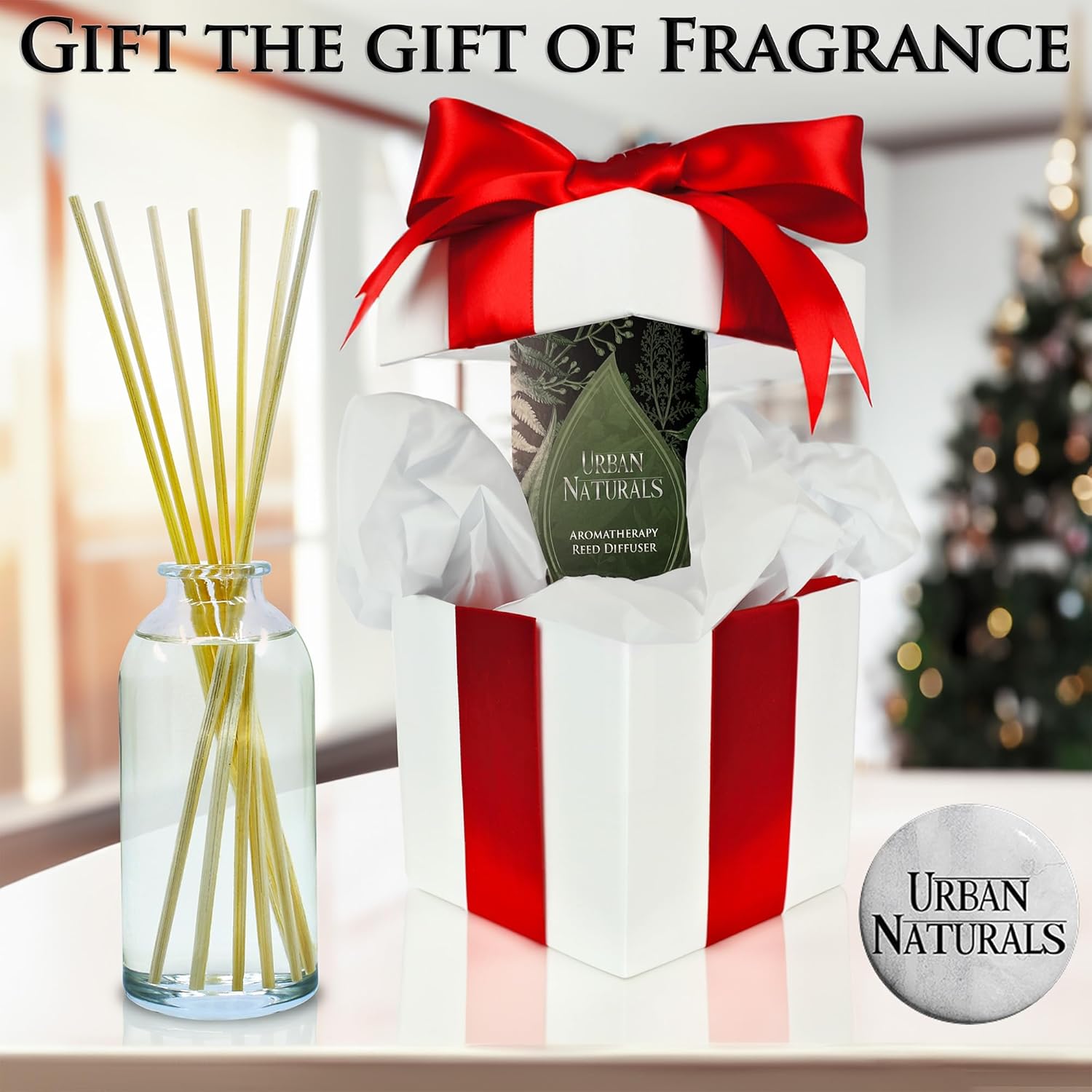 Urban Naturals Tobacco & Vanilla Reed Diffuser Scented Sticks Set | Tobacco Leaf, Bergamot, Vetiver, Bourbon and Vanilla Bean Scented Oils | Decorated with Natural Flowers | Made in the USA