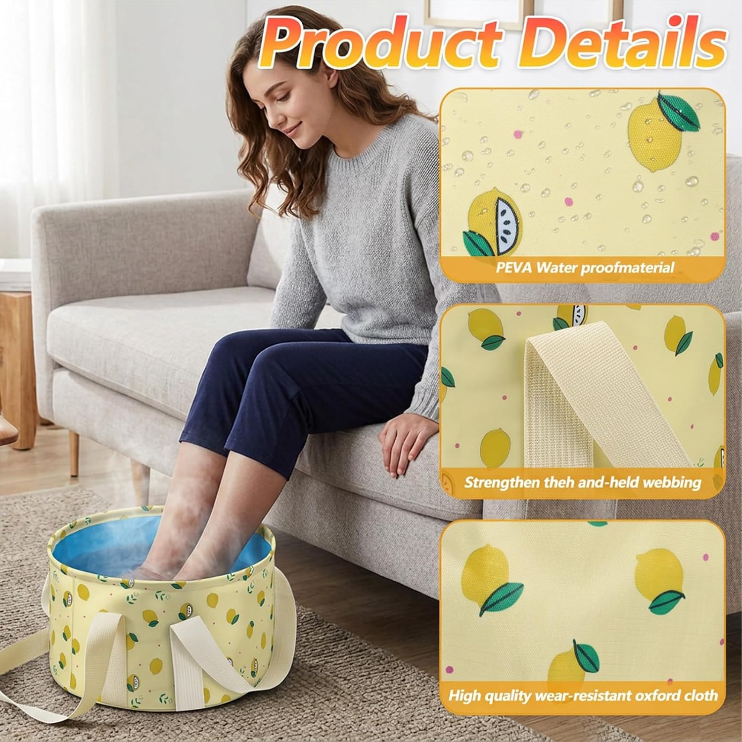 Foldable Bucket for Soaking Feet, Portable Foot Bath Tub Spa Basin Yellow Footbath Bucket for Travel Home Pedicure Outdoor Camping/Wash Face Vegetables Fruits(Yellow)