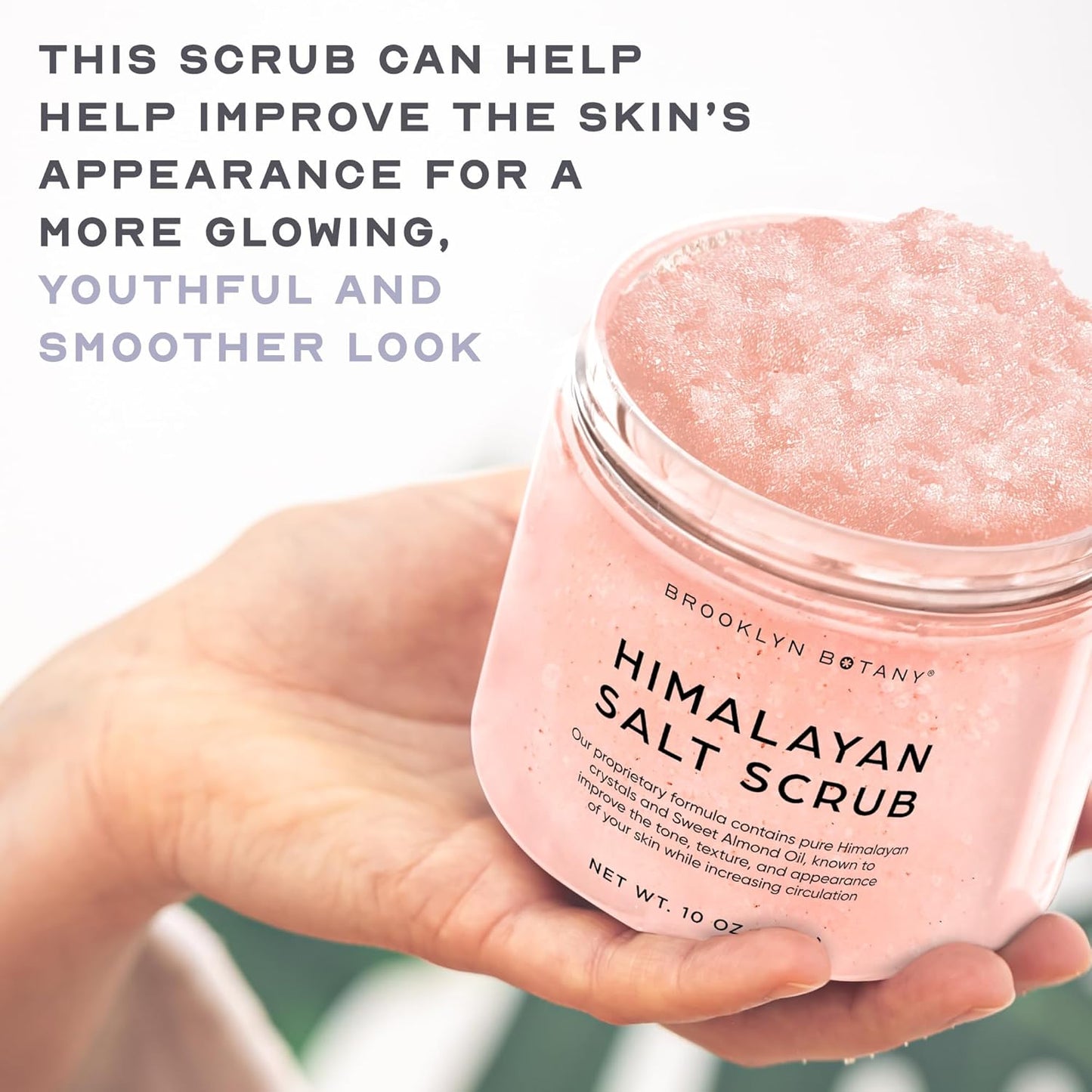 Brooklyn Botany Himalayan Salt Body Scrub - Moisturizing and Exfoliating Body, Face, Hand, Foot Scrub - Fights Stretch Marks, Fine Lines, Wrinkles - Great Gifts for Women & Men - 10 oz