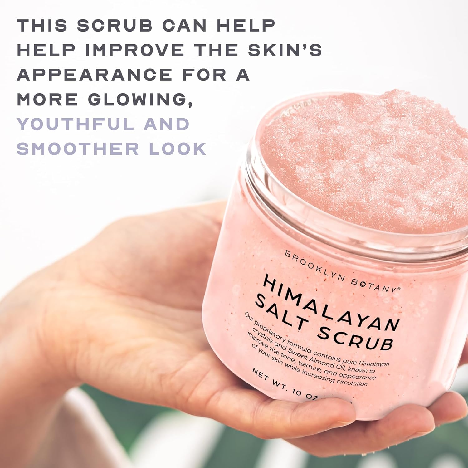 Brooklyn Botany Himalayan Salt Body Scrub - Moisturizing and Exfoliating Body, Face, Hand, Foot Scrub - Fights Stretch Marks, Fine Lines, Wrinkles - Great Gifts for Women & Men - 10 oz