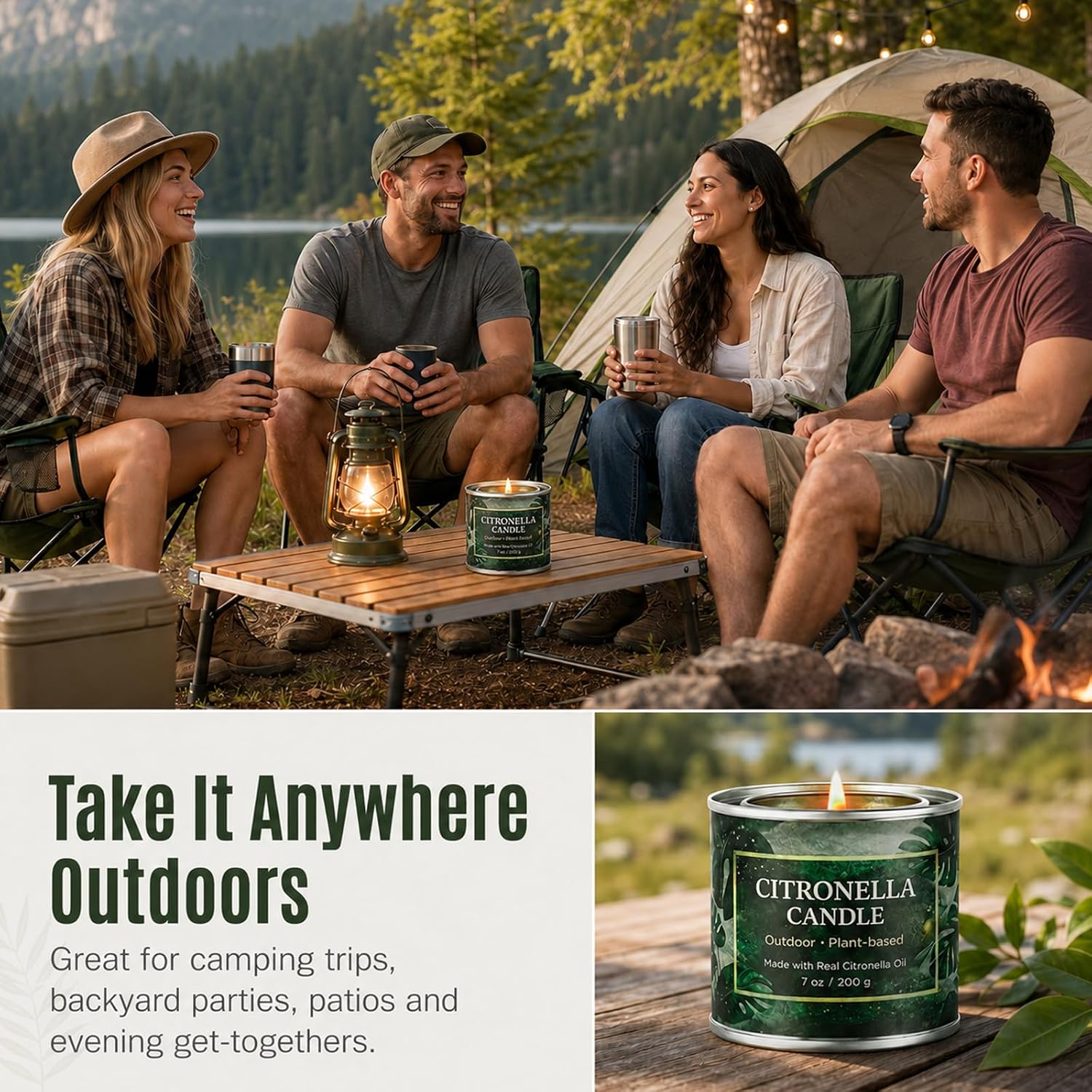 Citronella Candles Outdoor,6 Pack 42 oz Soy Wax Tin Candles with 7% Citronella Oil, Bonus Magnetic Bottle Opener, Up to 300 Hours, for Patio, Backyard, Camping, BBQ & Garden