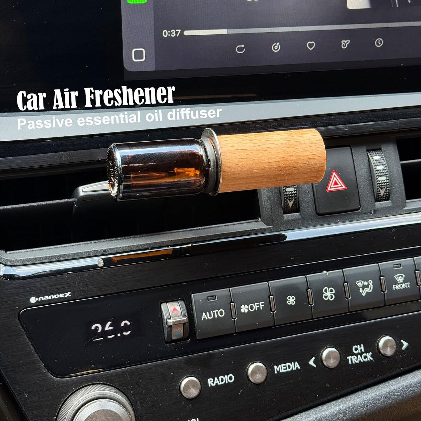 Refillable Lemon Car Scent 30 Days’ Odor Fighting Non-toxic Strong Natural Fresh Fragrance, Vent Clip Wood Diffuser & Pure Essential Oils Auto Air Freshener (1x Beech Diffuser + 10ml Oil)